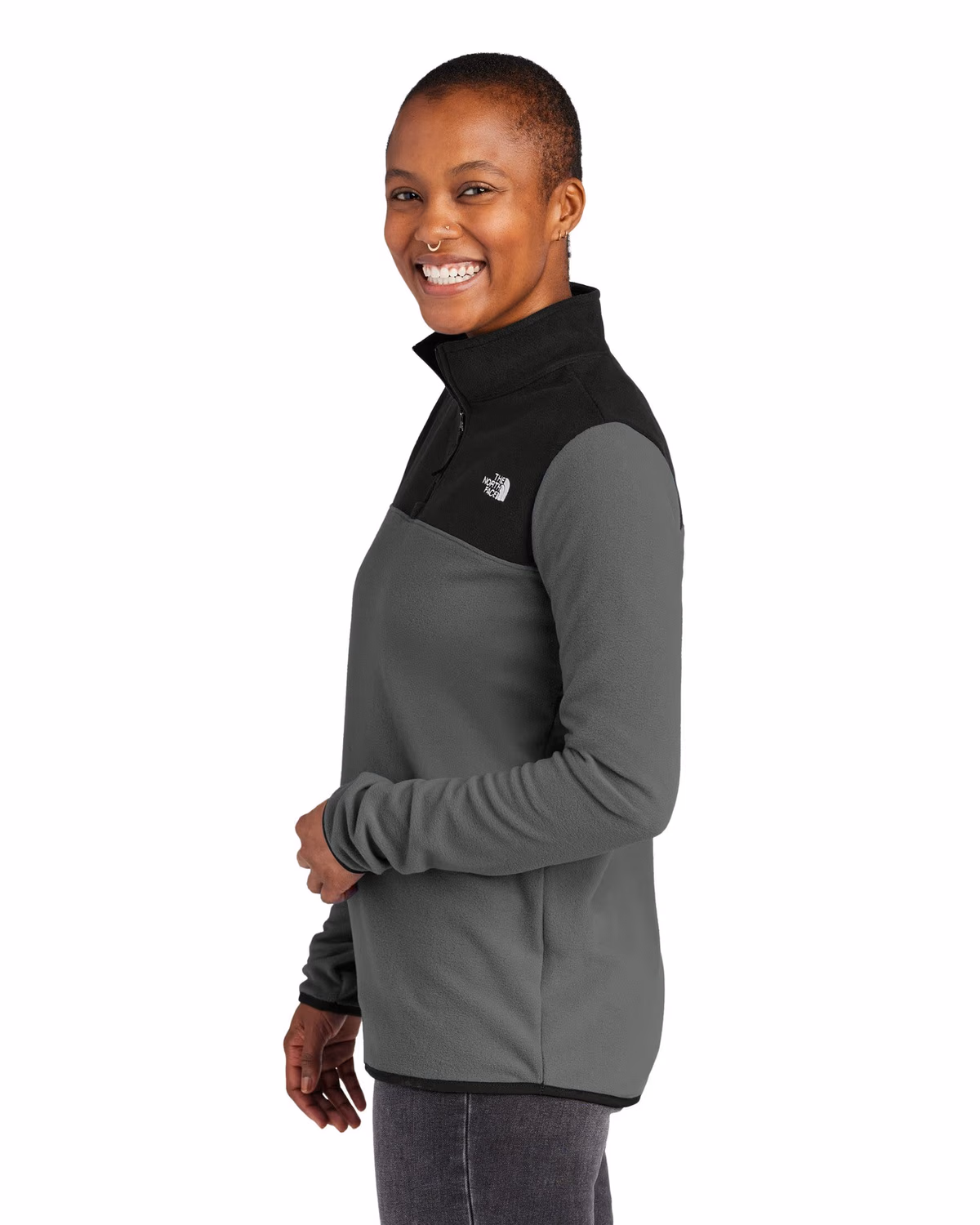 Custom The North Face Women's Glacier 1/4-Zip Fleece - Asphalt Grey/ TNF Black side