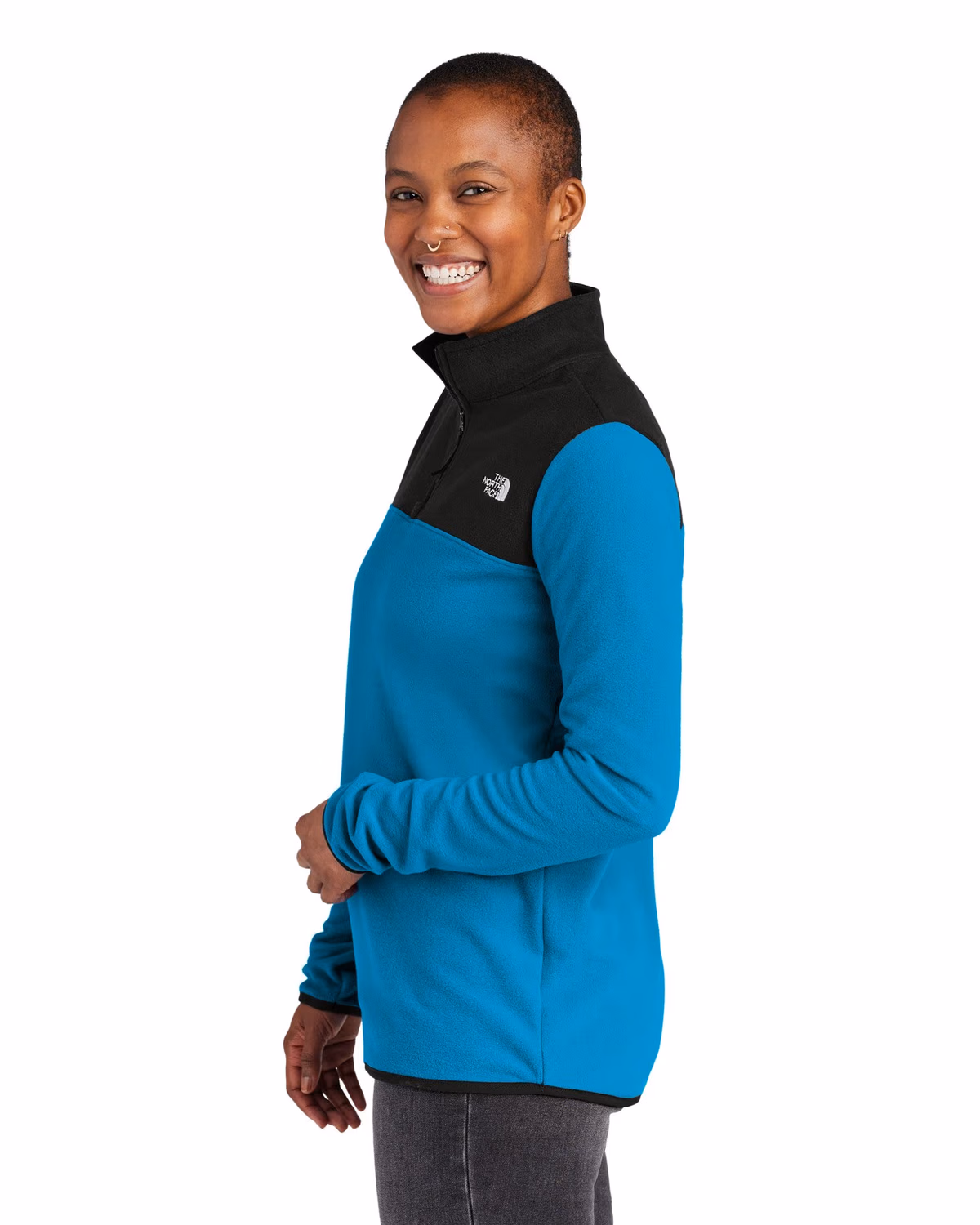 Custom The North Face Women's Glacier 1/4-Zip Fleece - Hero Blue/ TNF Black side