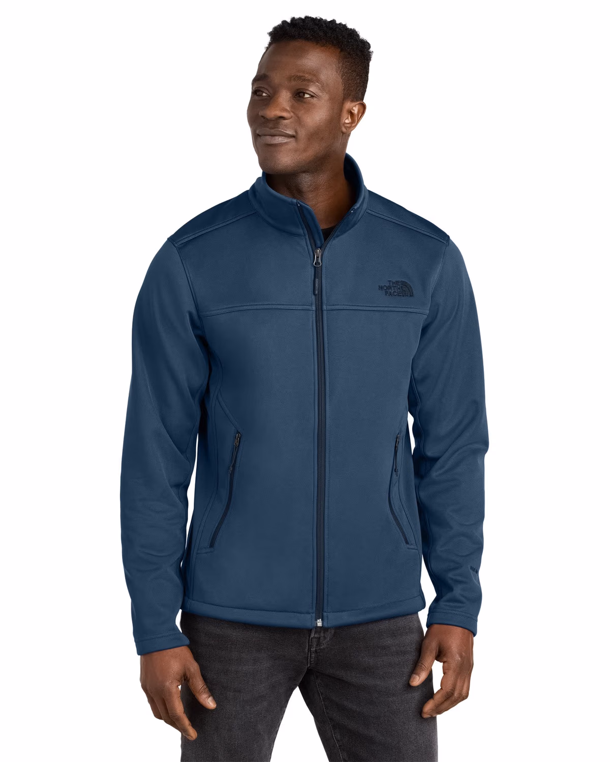 Custom The North Face Chest Logo Ridgewall Soft Shell Jacket - Shady Blue front 2
