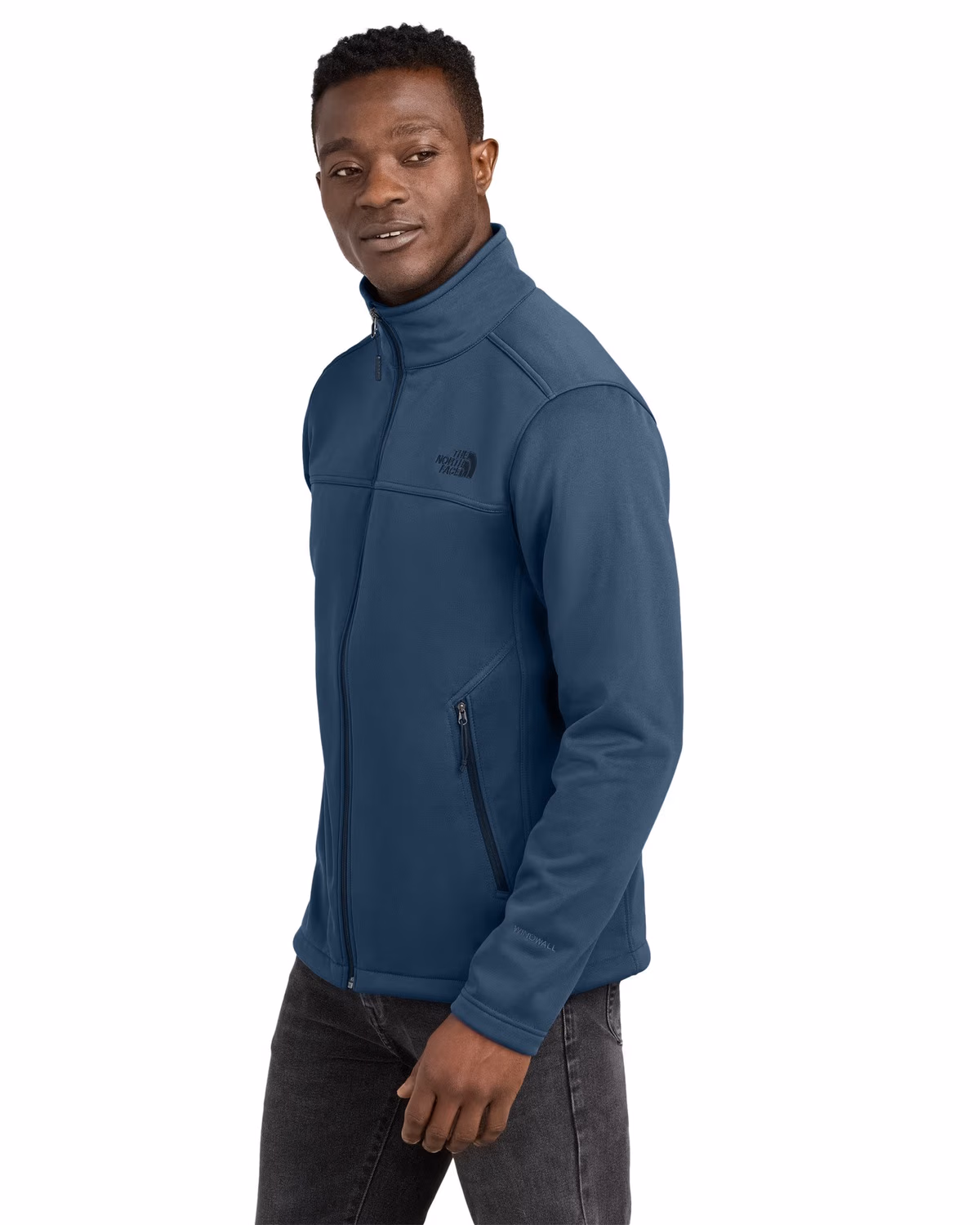 Custom The North Face Chest Logo Ridgewall Soft Shell Jacket - Shady Blue side