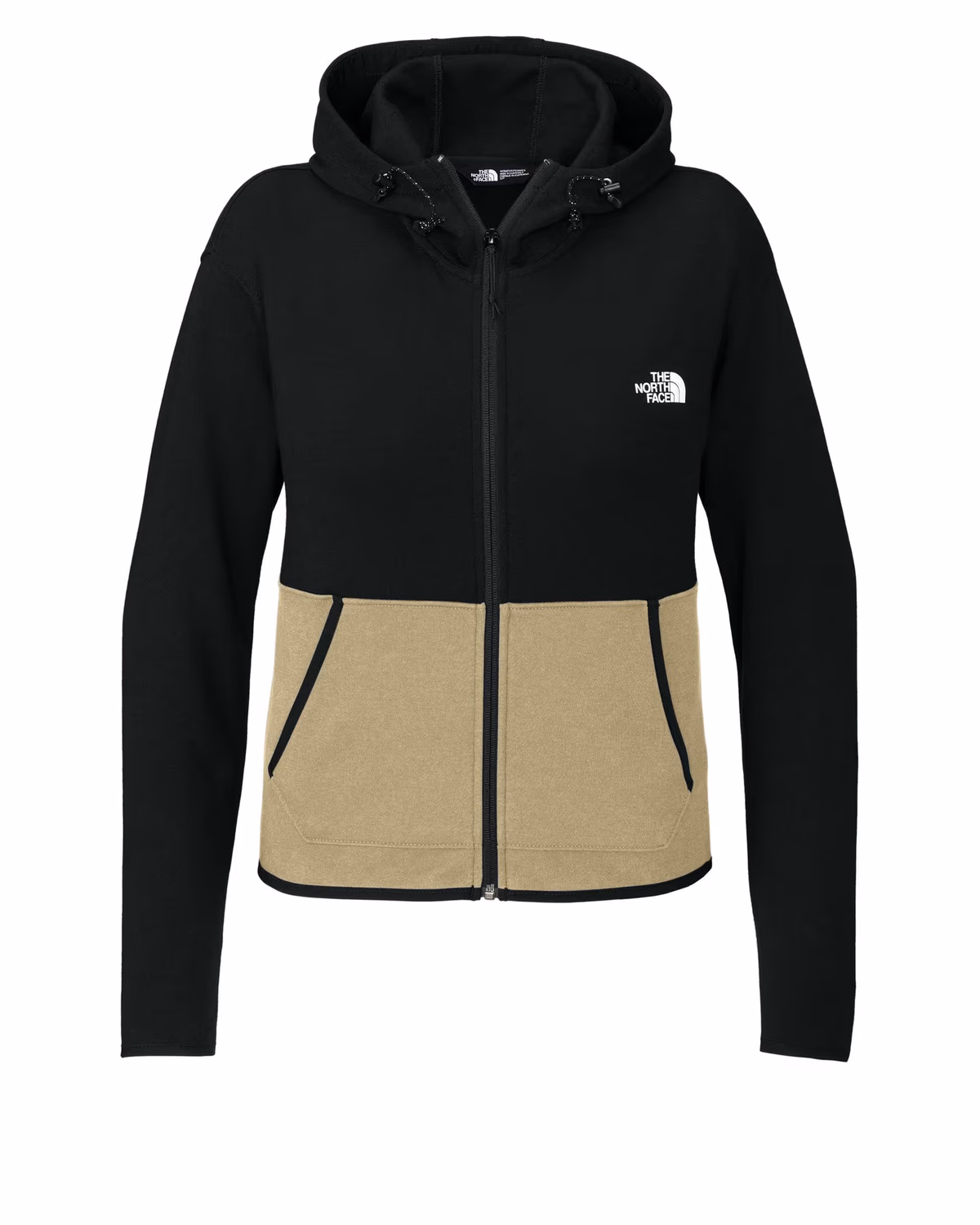 Custom The North Face Women's Double-Knit Full-Zip Hoodie - Khaki Stone/ TNF Black front