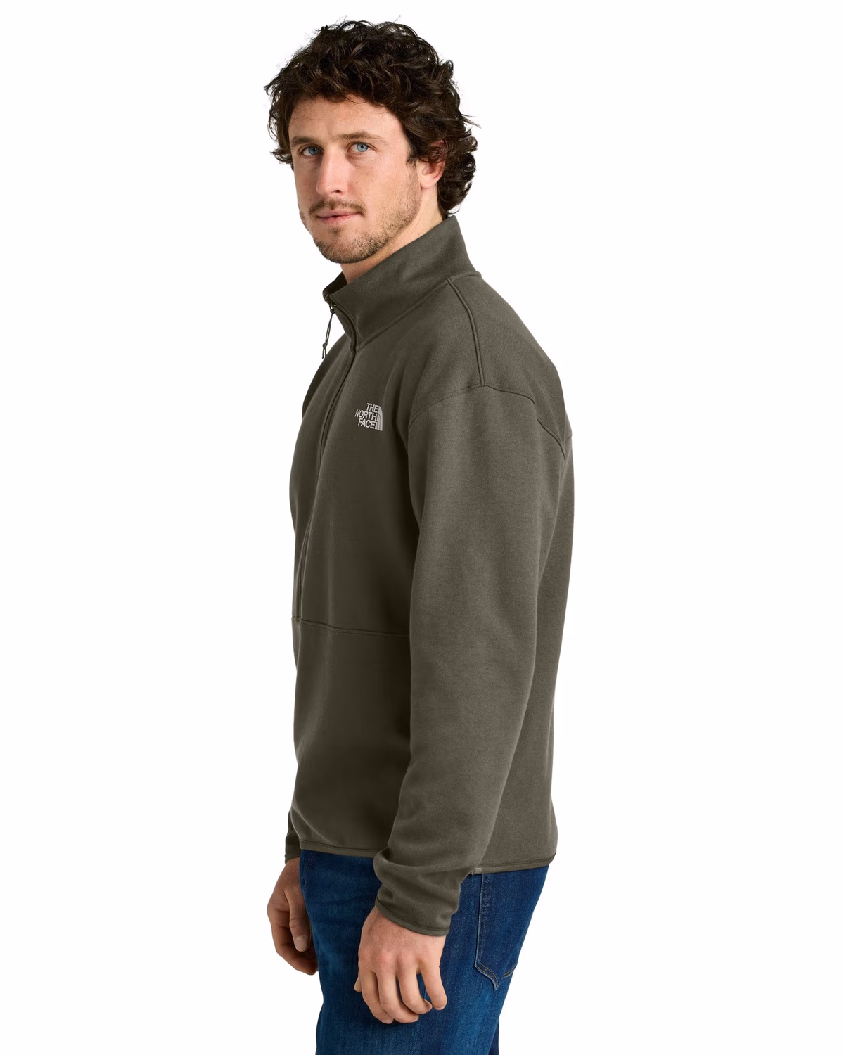 Custom The North Face Double-Knit 1/2-Zip Fleece - New Taupe Green side