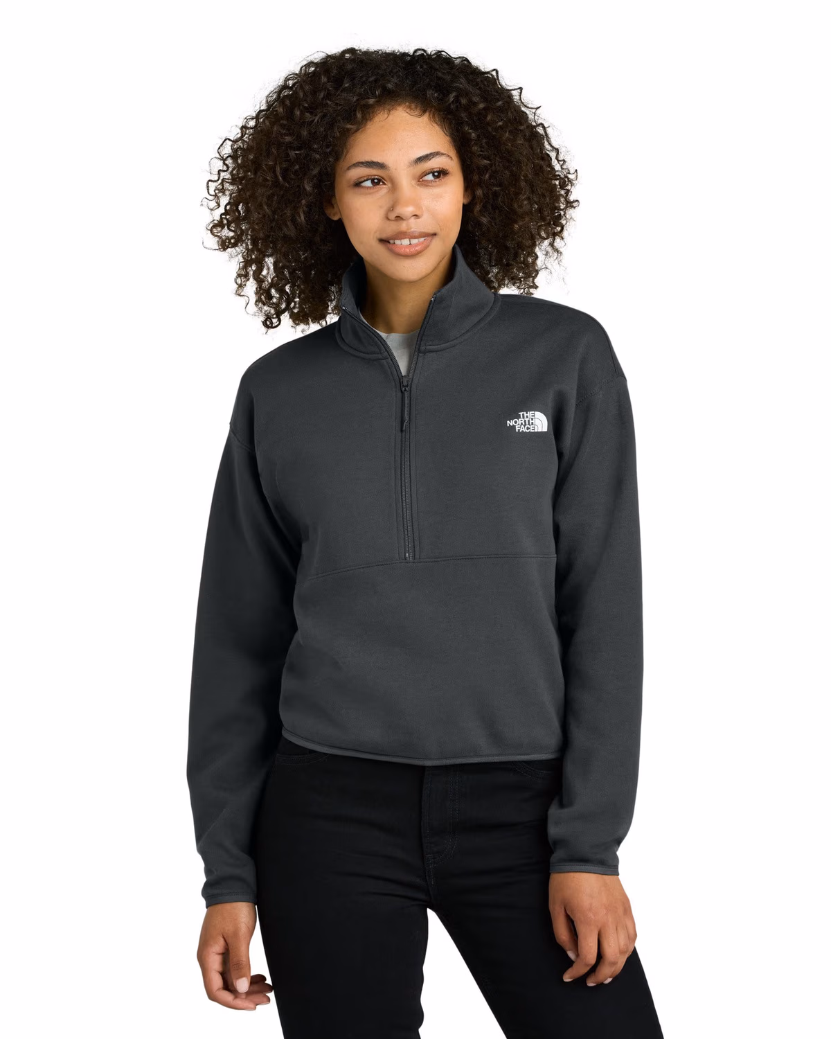 Custom The North Face Women’s Double-Knit 1/2-Zip Fleece - Asphalt Grey front 2