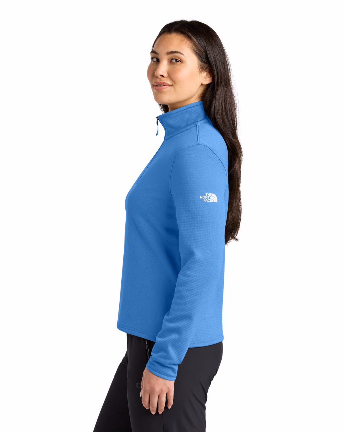 Custom The North Face Women’s Aim 1/4-Zip Fleece - Marina Blue side