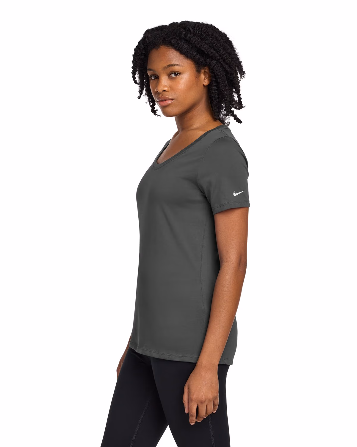 Custom Nike Women's Dri-FIT Cotton/Poly Scoop Neck Tee - Anthracite side