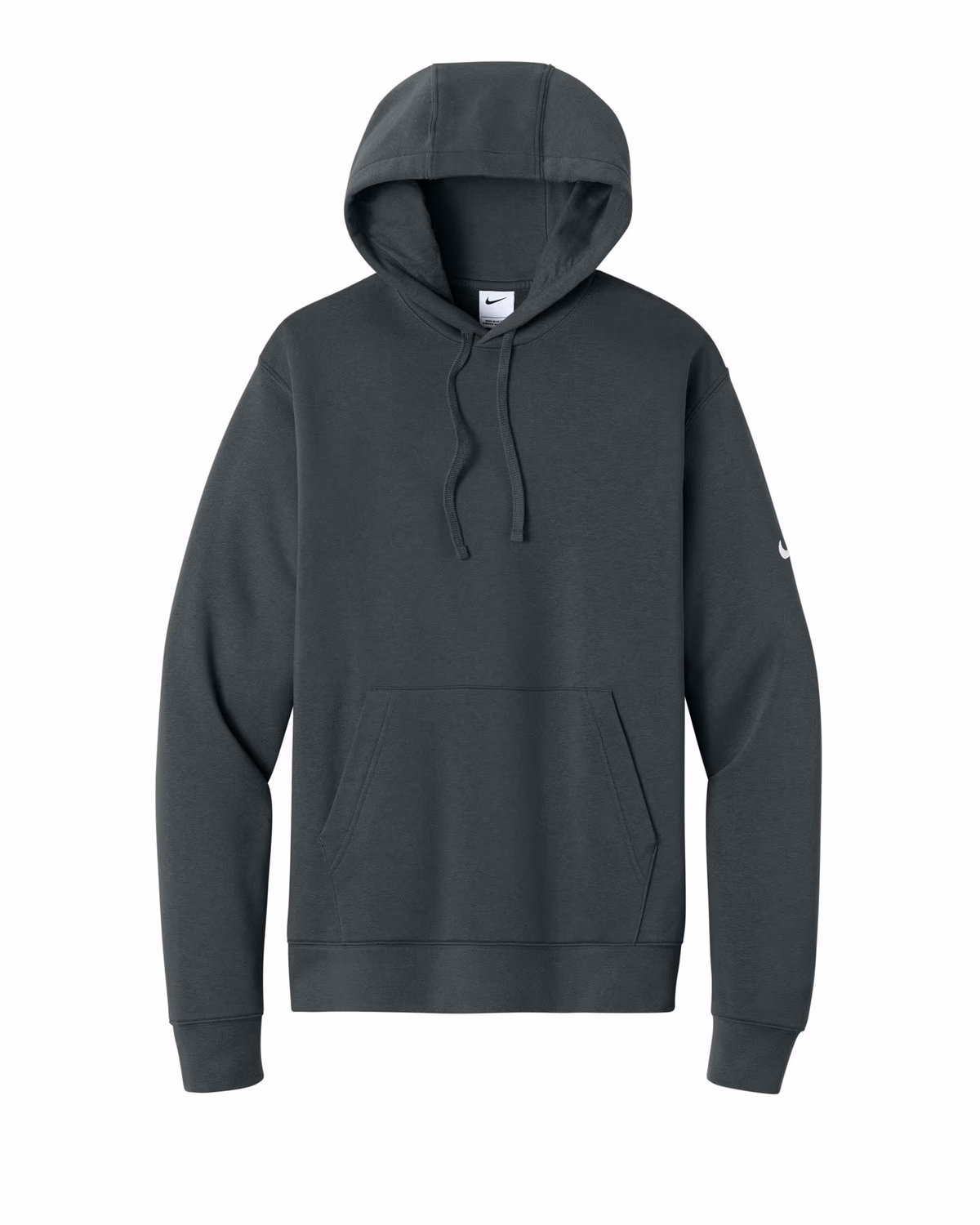 Custom Nike Club Fleece Sleeve Swoosh Pullover Hoodie - Anthracite flat front