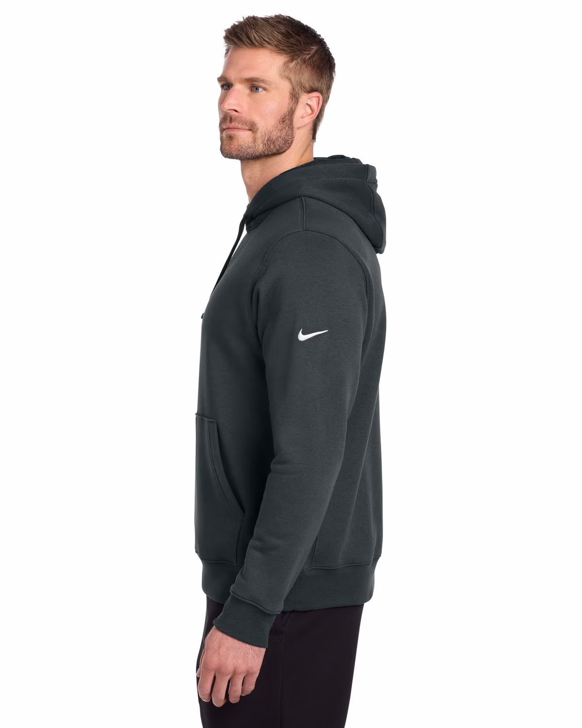 Custom Nike Club Fleece Sleeve Swoosh Pullover Hoodie - Anthracite side