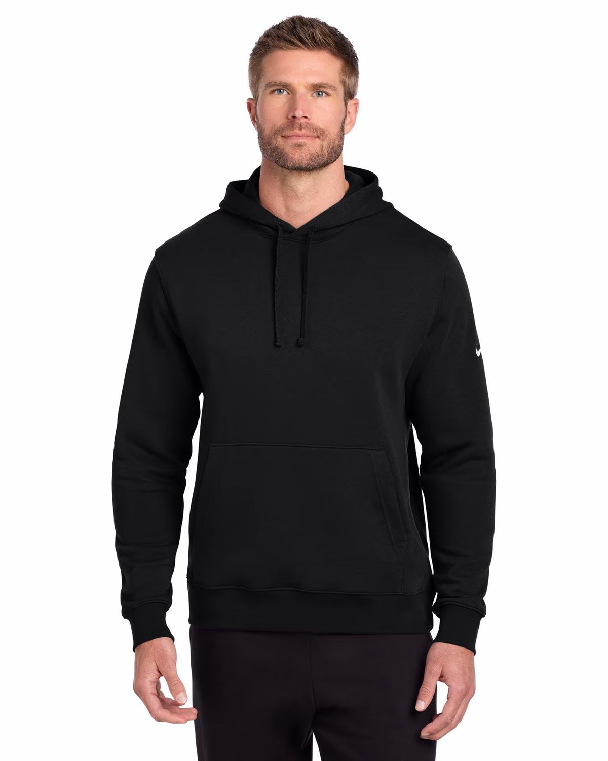 Custom Nike Club Fleece Sleeve Swoosh Pullover Hoodie - Black front
