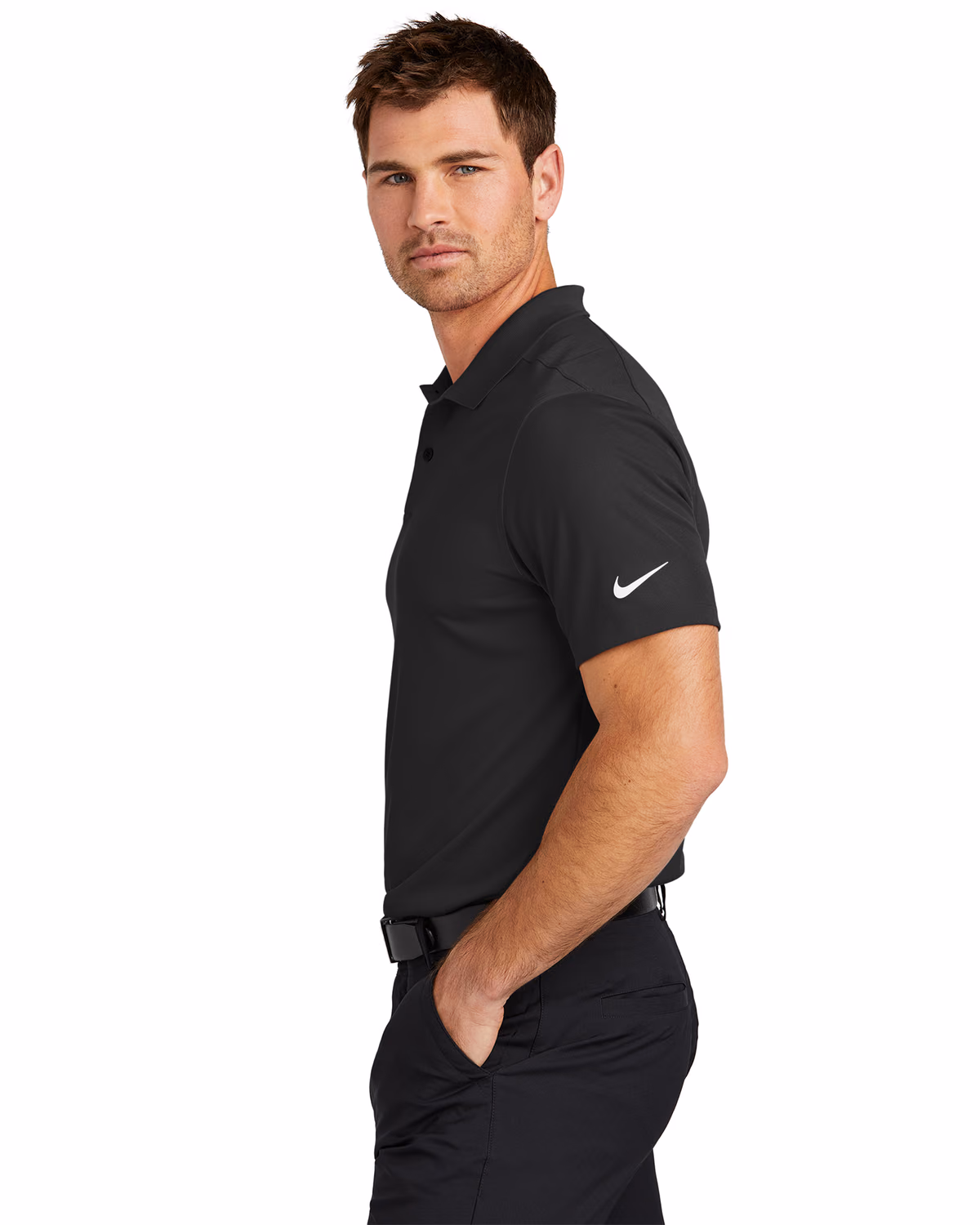 Custom Nike Victory Solid Polo, Black, side view