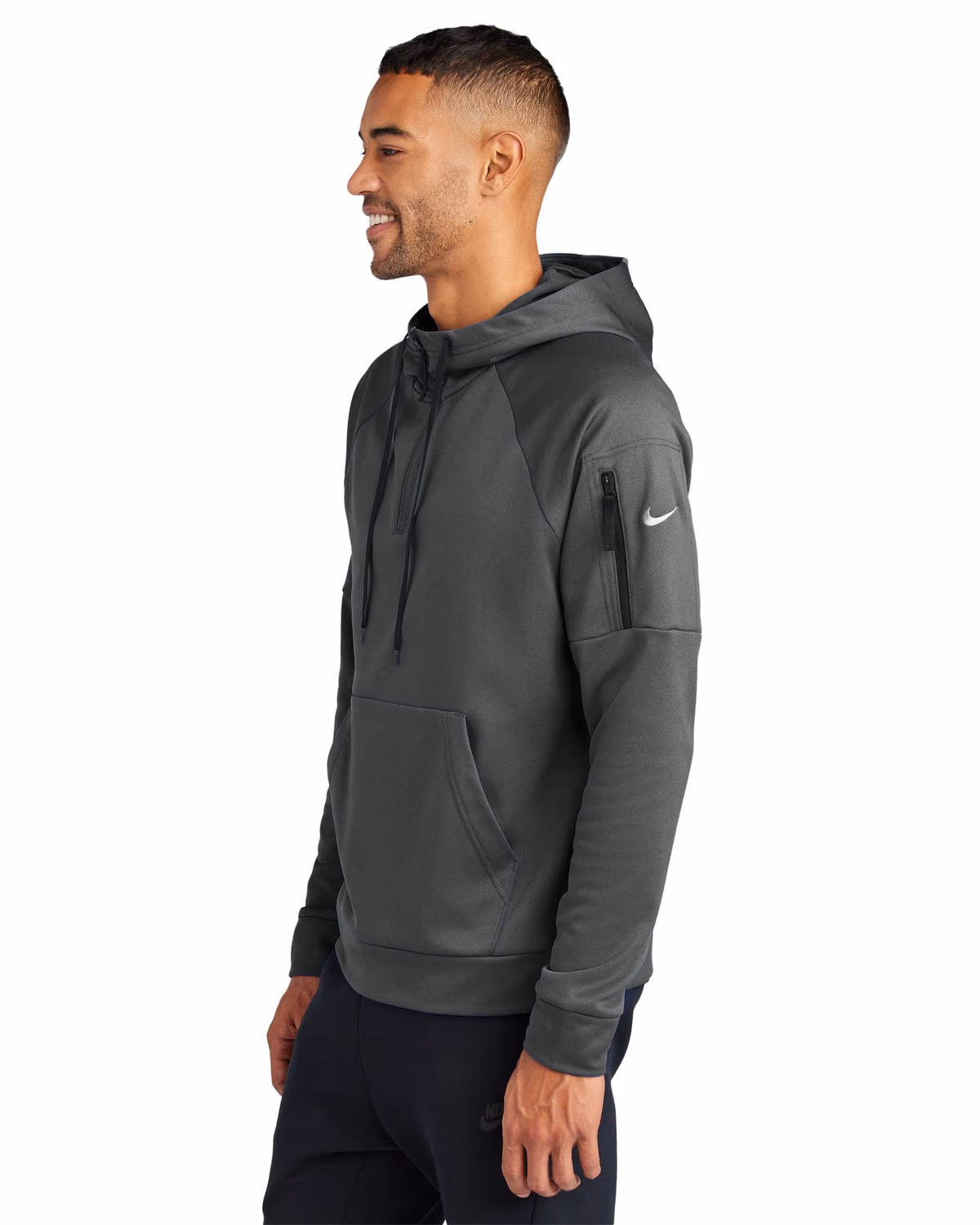 Custom Nike Therma-FIT Pocket 1/4-Zip Fleece Hoodie - Anthracite side