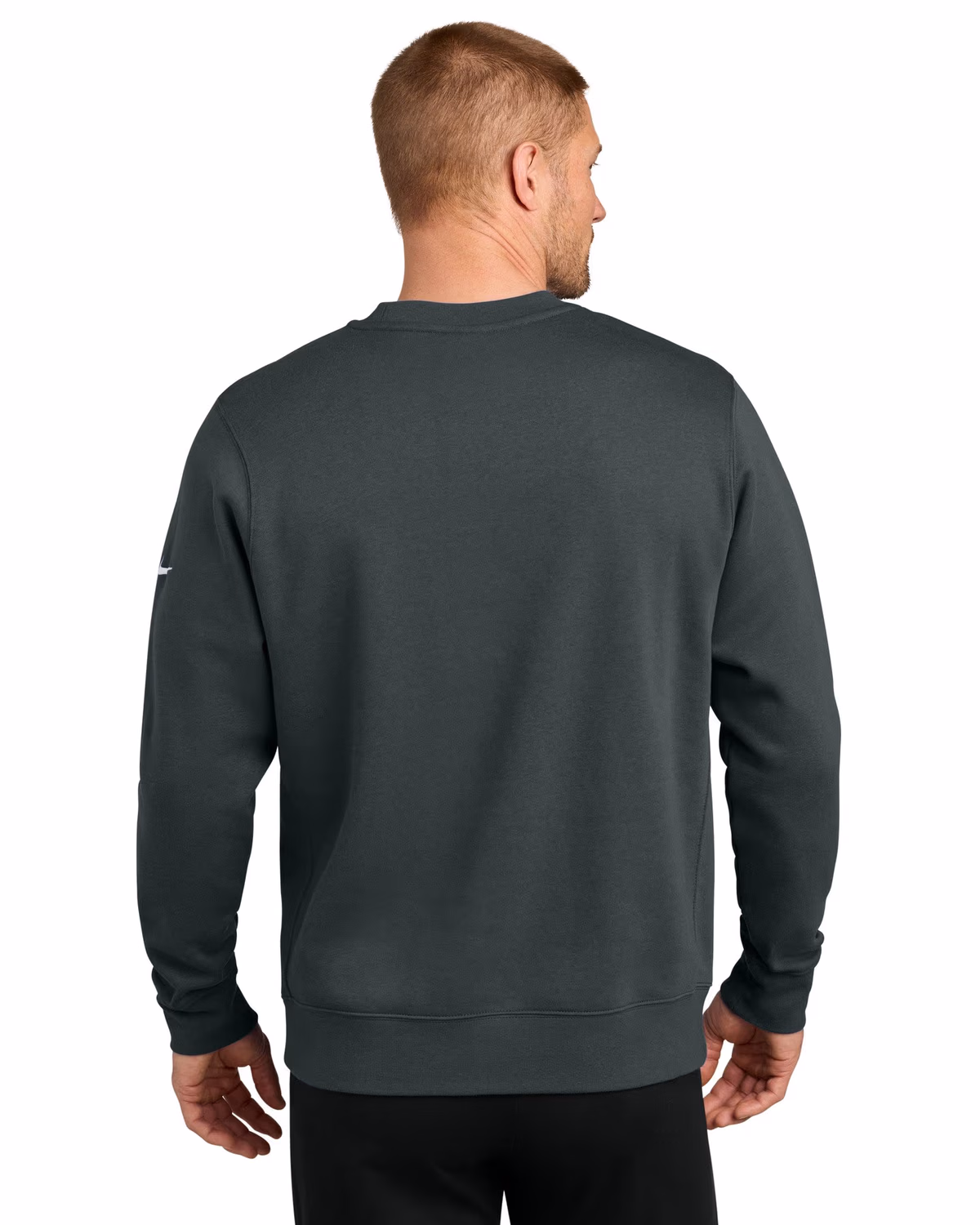 Custom Nike Club Fleece Sleeve Swoosh Crew - Anthracite back