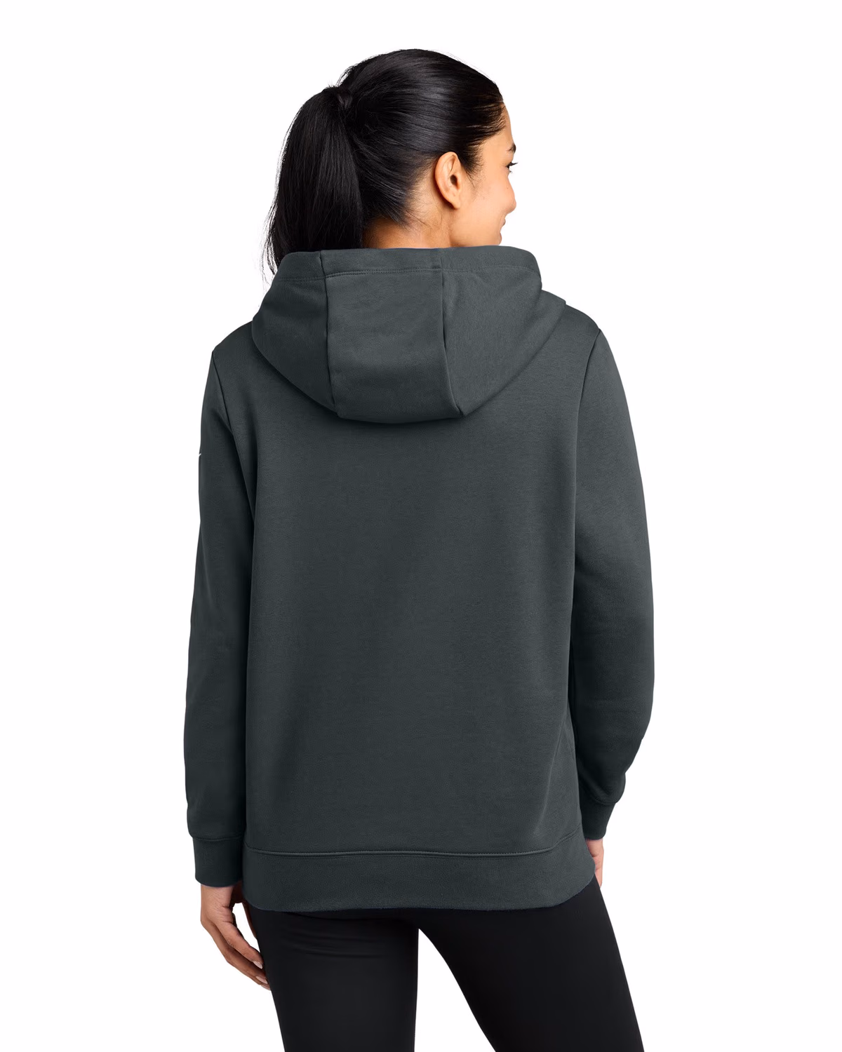 Custom Nike Women's Club Fleece Sleeve Swoosh Pullover Hoodie - Anthracite back