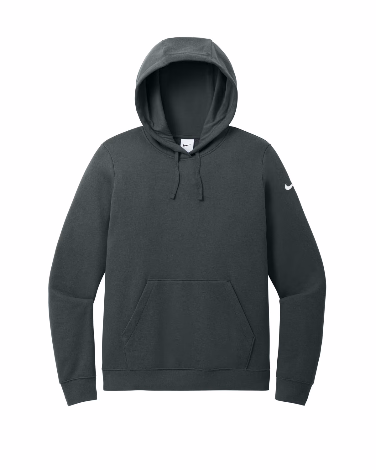Custom Nike Women's Club Fleece Sleeve Swoosh Pullover Hoodie - Anthracite flat front