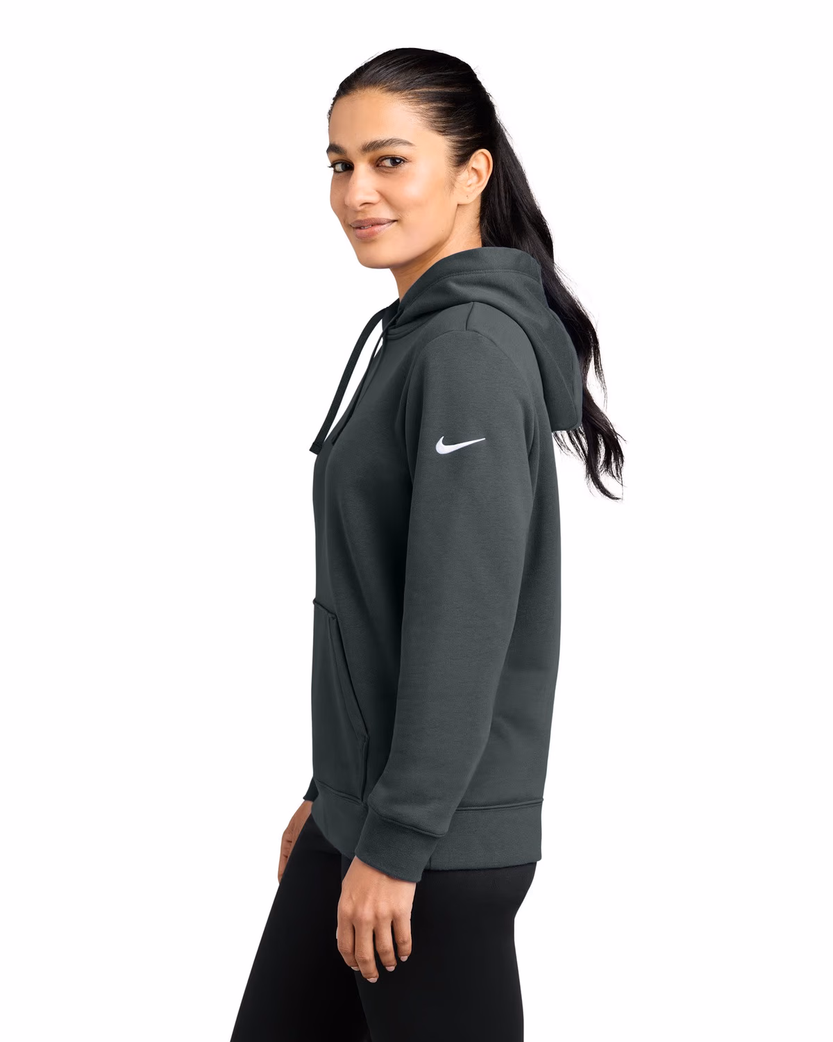 Custom Nike Women's Club Fleece Sleeve Swoosh Pullover Hoodie - Anthracite side