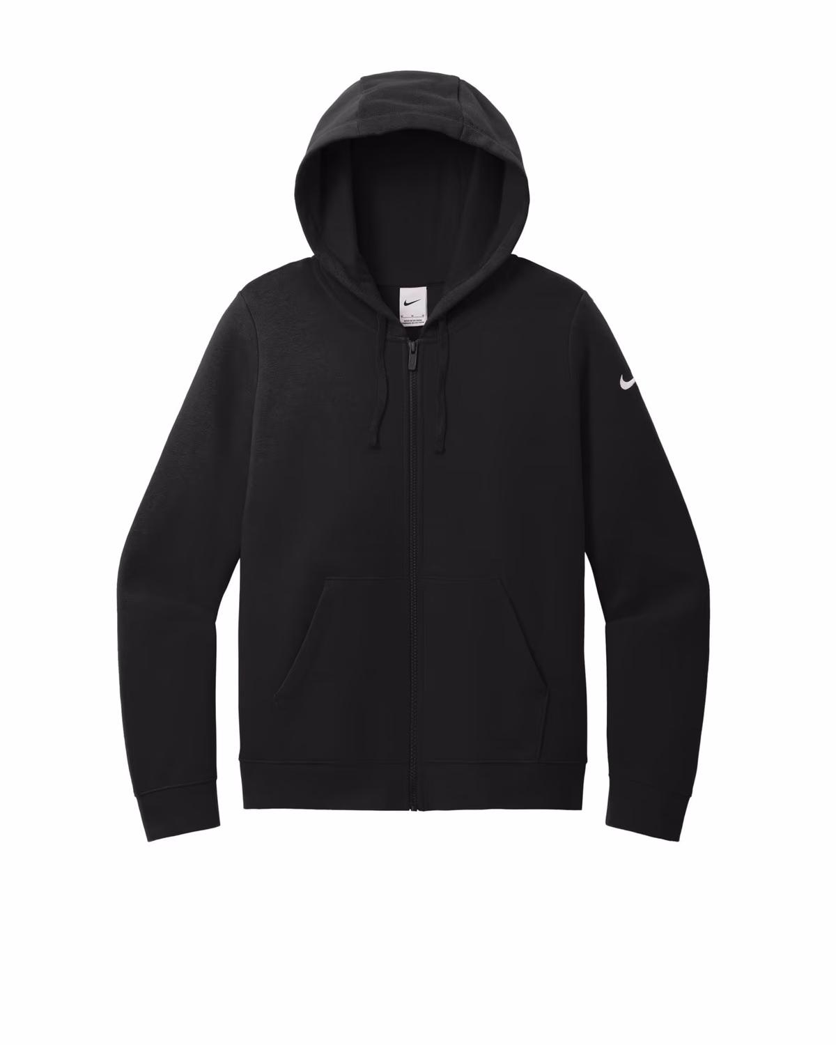 Custom Nike Women's Club Fleece Sleeve Swoosh Full-Zip Hoodie - Black flat front