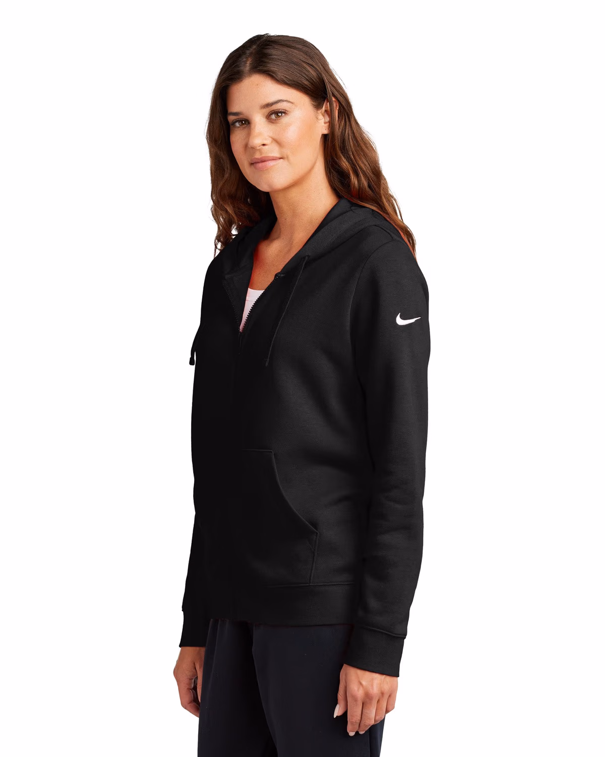 Custom Nike Women's Club Fleece Sleeve Swoosh Full-Zip Hoodie - Black side