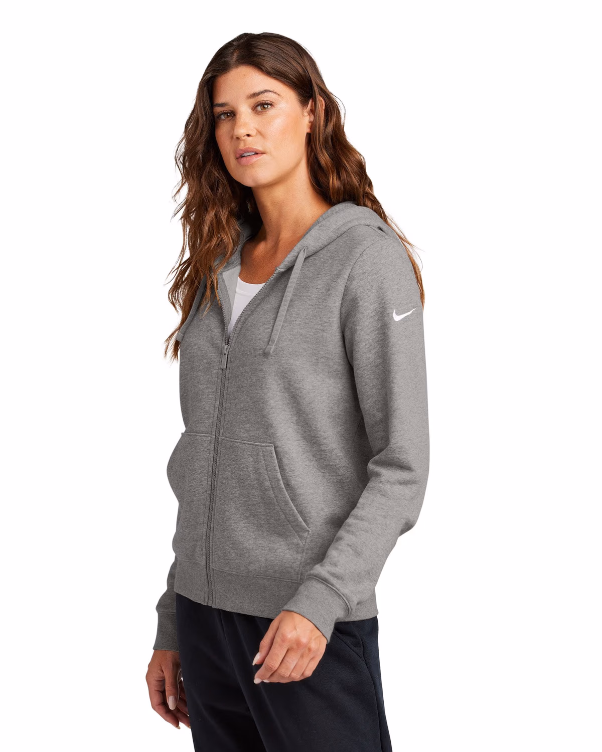Custom Nike Women's Club Fleece Sleeve Swoosh Full-Zip Hoodie - Charcoal Heather side