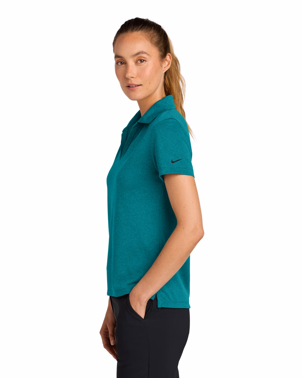 Custom Nike Women’s Dri-FIT Smooth Heather Polo - Bright Spruce Heather side