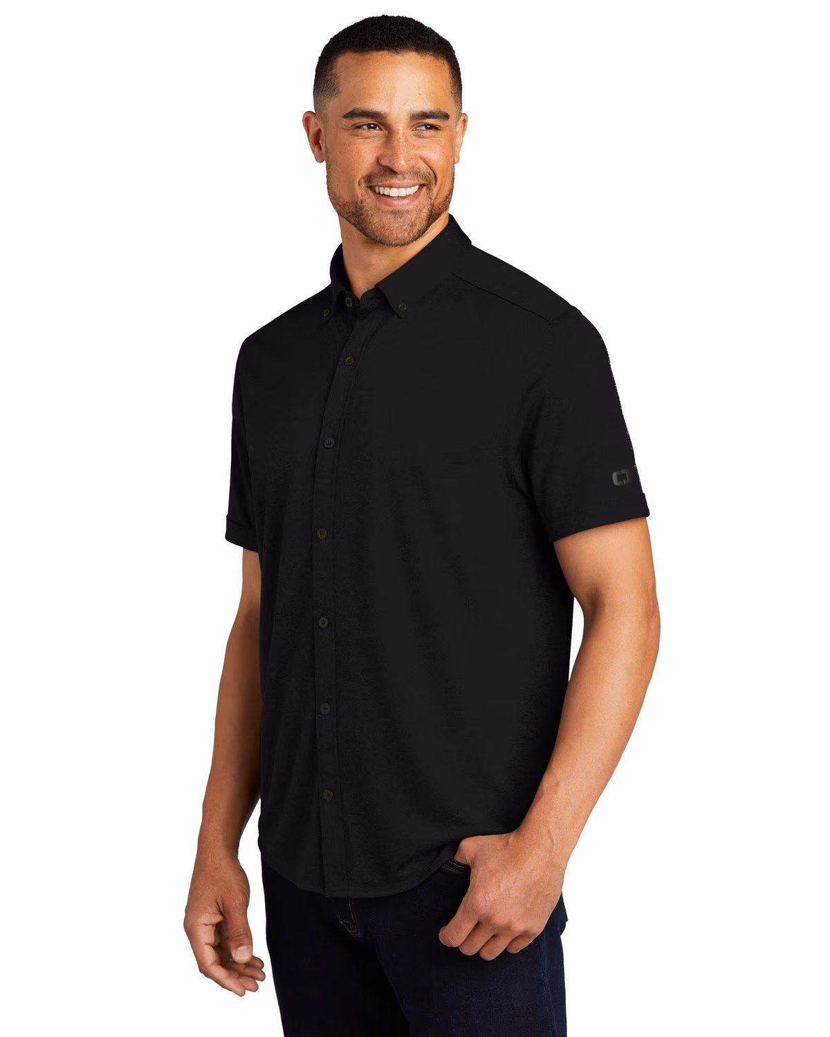 Custom OGIO Gravitate Full-Button Polo - Blacktop 3q