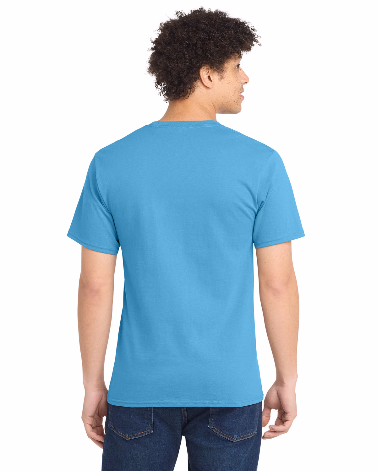 Custom Port & Co® Essential Tee, Aquatic Blue, back view