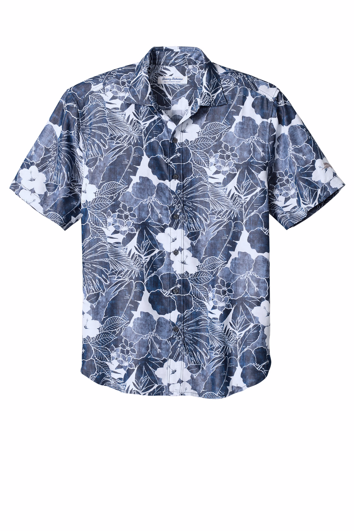 Custom Tommy Bahama Coconut Point Playa Flora Shirt, Blue Note, flat front