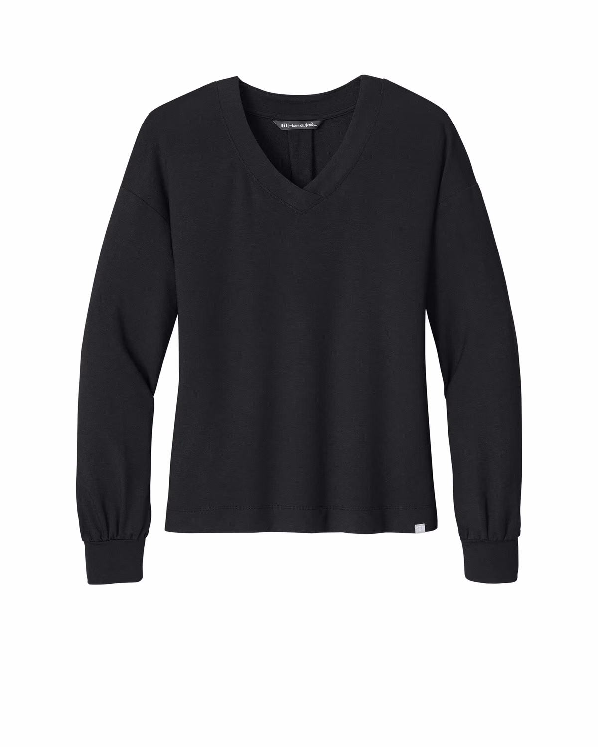 Custom TravisMathew Women’s Long Weekend V-Neck - Black flat front