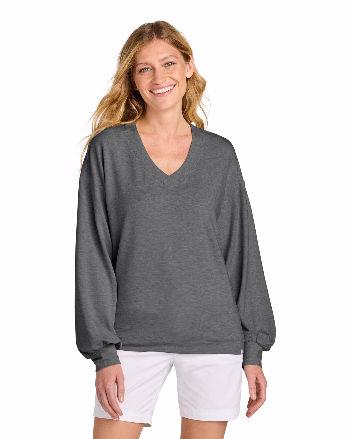 Custom TravisMathew Women’s Long Weekend V-Neck - Dark Grey Heather front