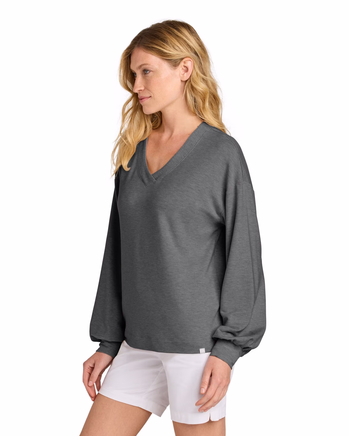 Custom TravisMathew Women’s Long Weekend V-Neck - Dark Grey Heather side