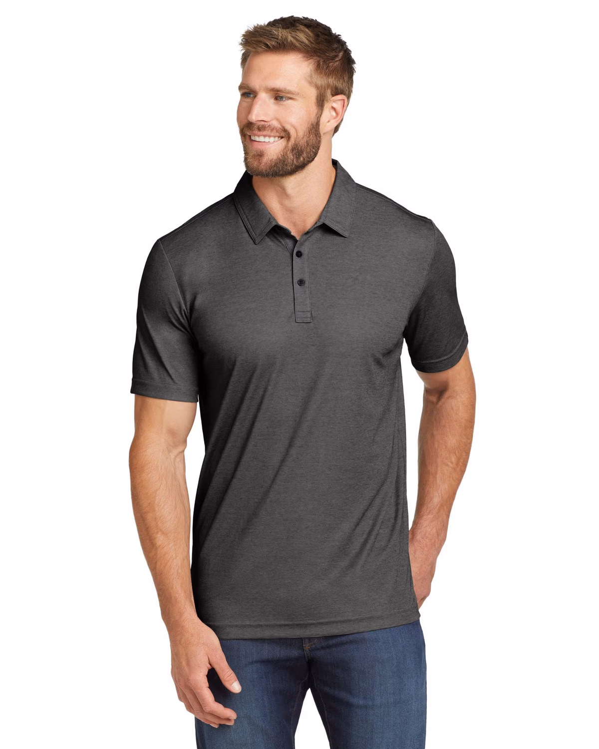 Custom TravisMathew Oceanside Heather Polo - Black Heather front