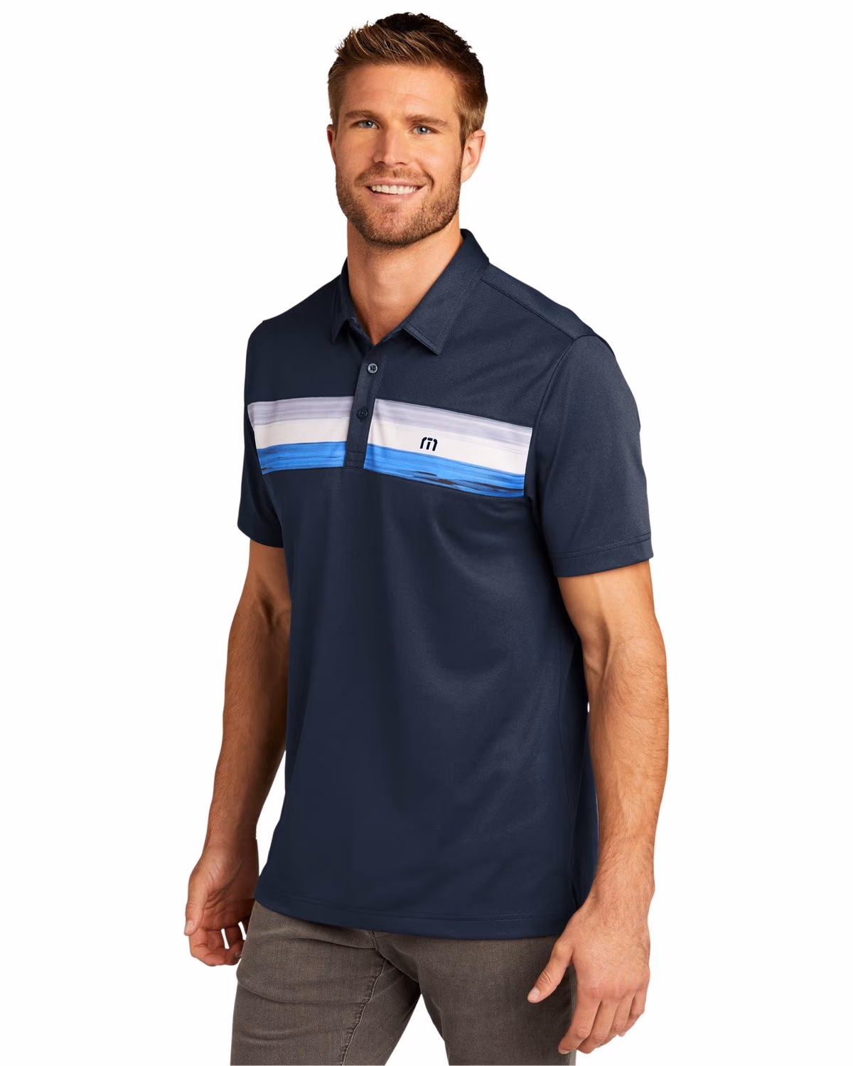 Custom TravisMathew Cabana Chest Stripe Polo - Blue Nights 3q
