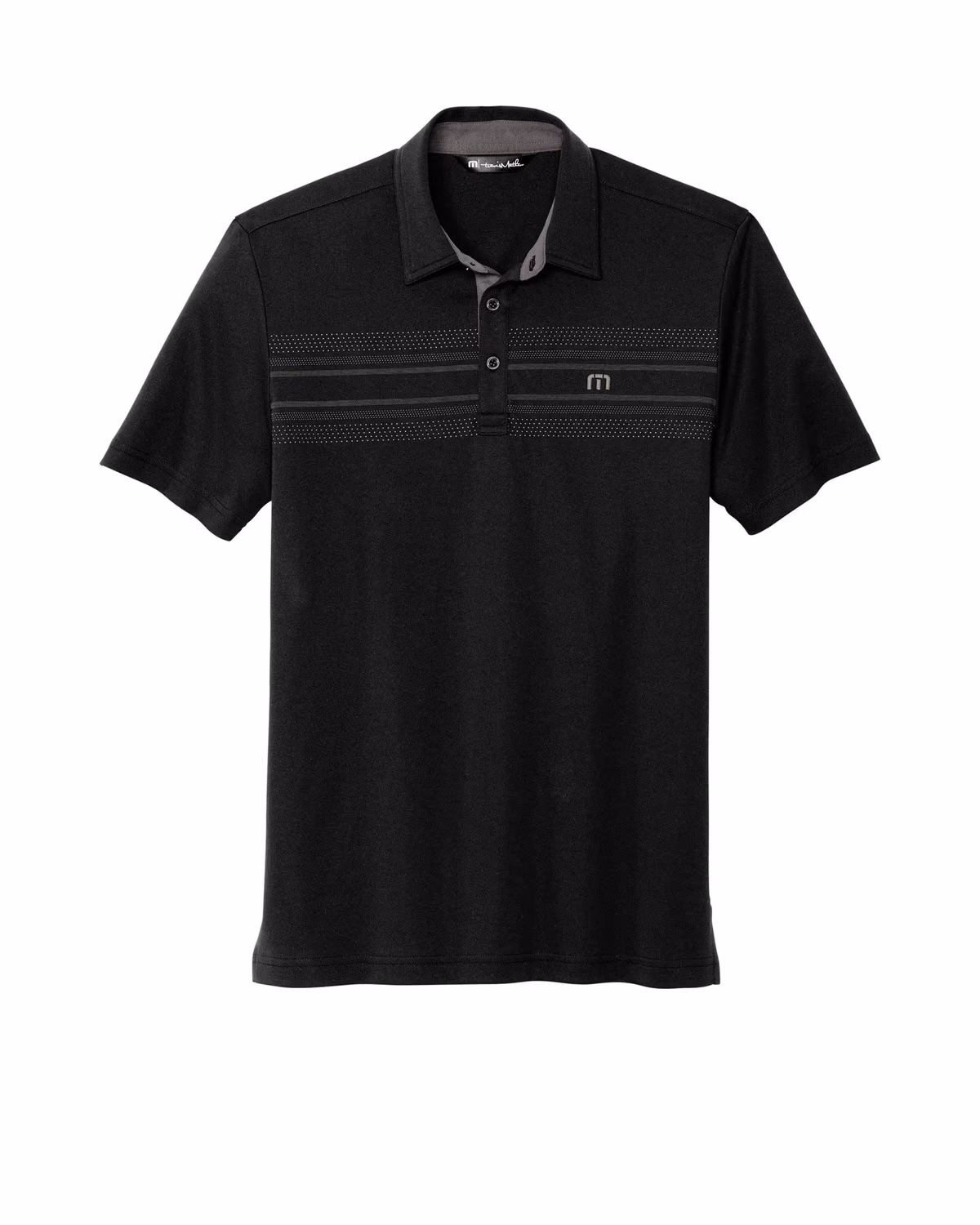 Custom TravisMathew Monterey Chest Stripe Polo - Black flat front