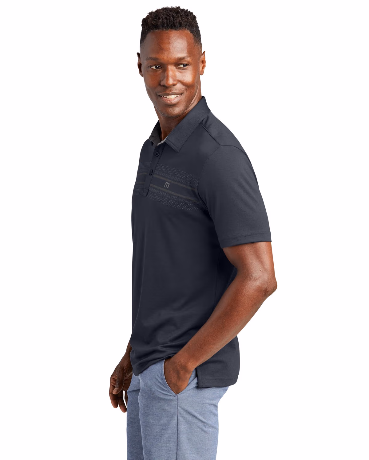 Custom TravisMathew Monterey Chest Stripe Polo - Blue Nights 3q