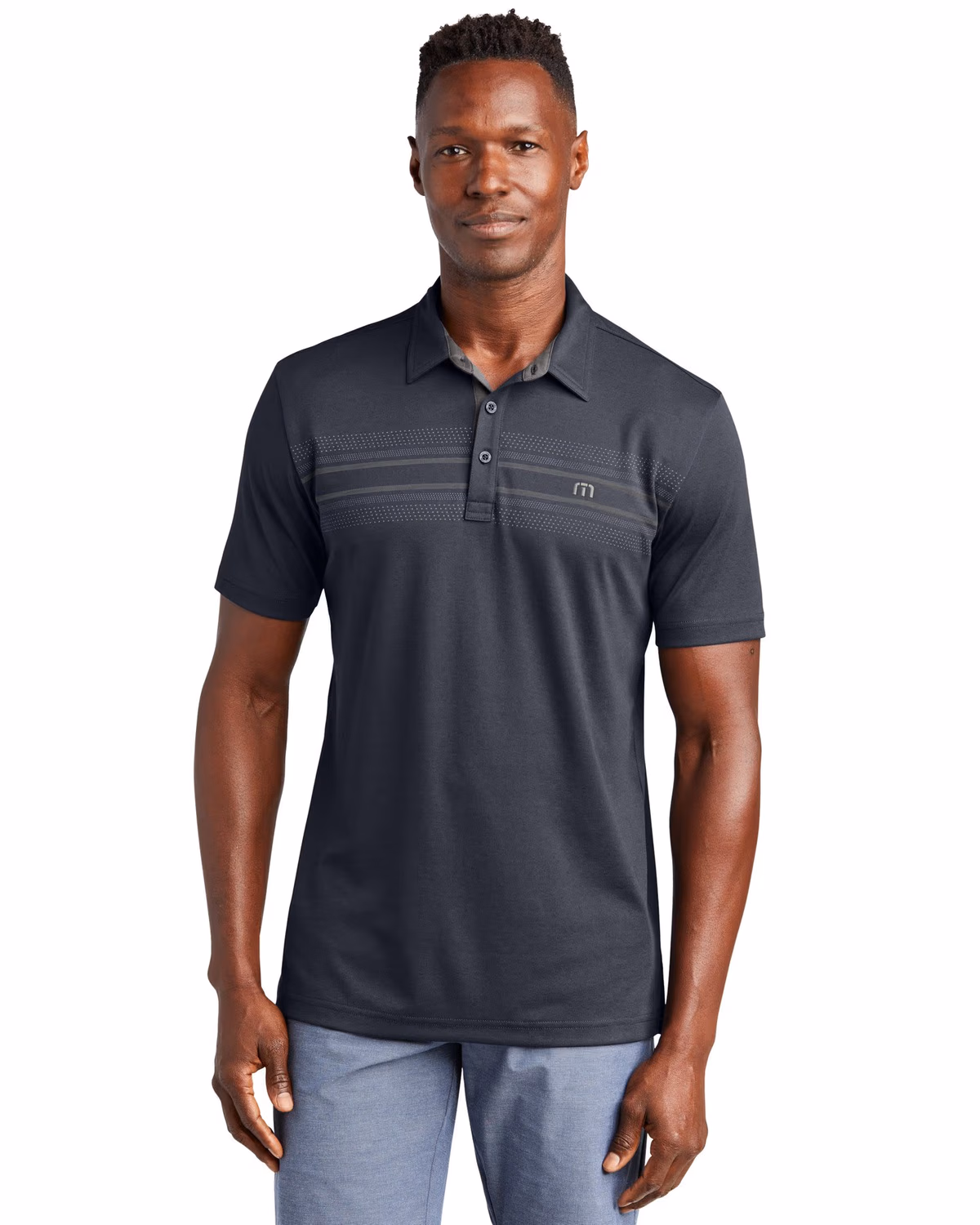 Custom TravisMathew Monterey Chest Stripe Polo - Blue Nights front