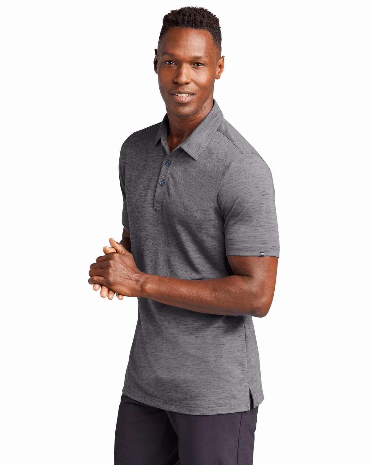 Custom TravisMathew Auckland Slub Polo - Dark Grey 3q