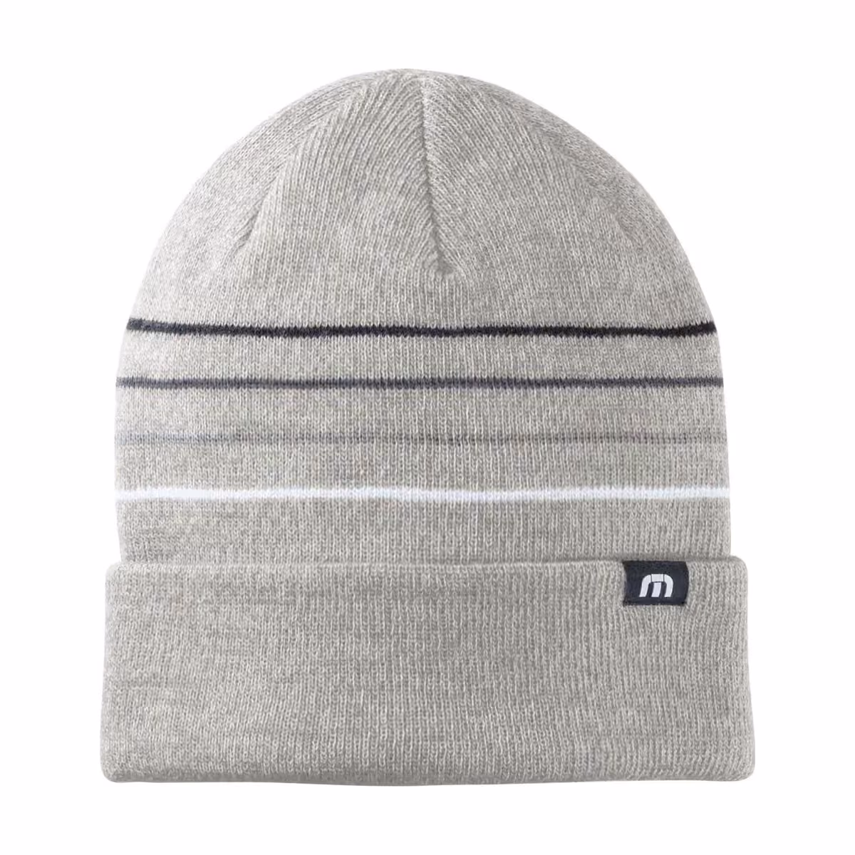 Custom TravisMathew Striped Cuffed Beanie - Light Grey Heather front