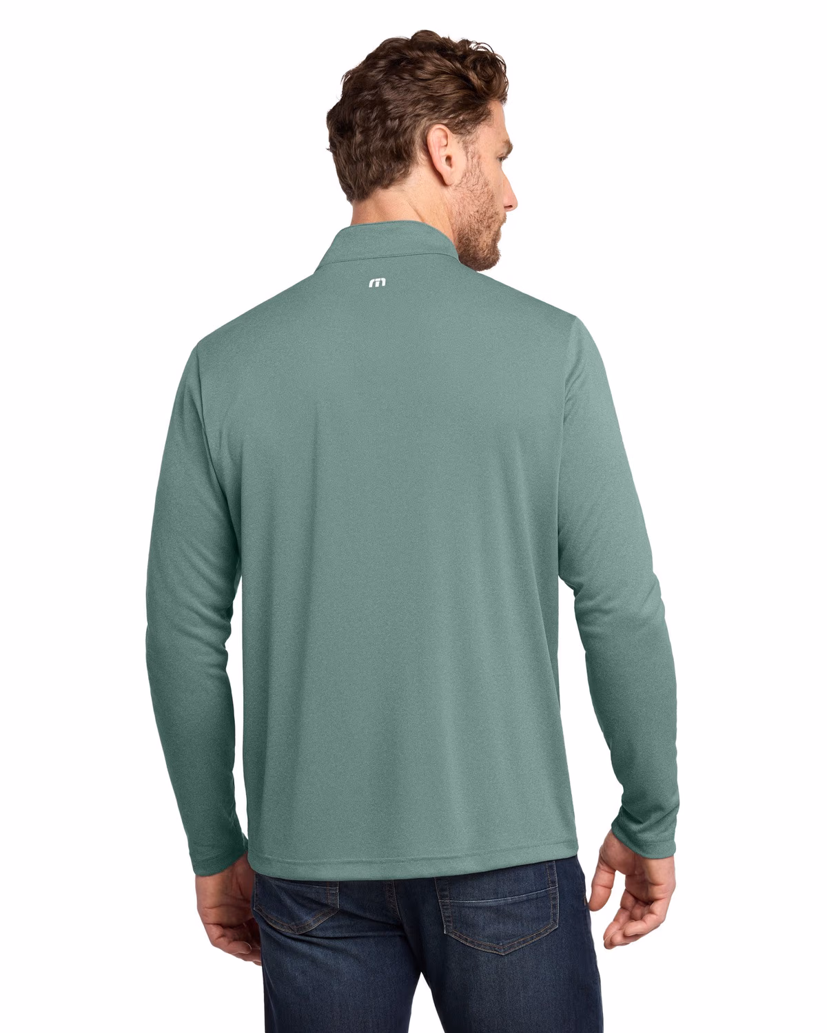 Custom TravisMathew Coto Performance 1/4-Zip - Beryl Green Heather back