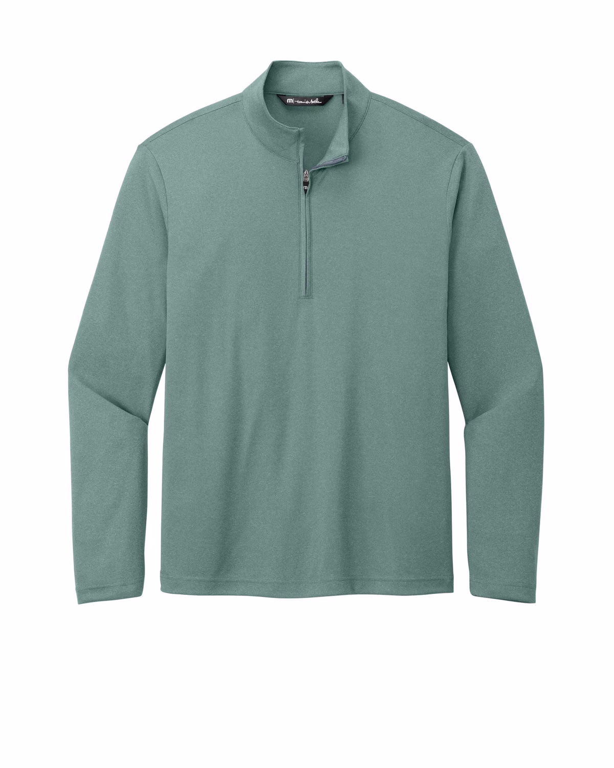Custom TravisMathew Coto Performance 1/4-Zip - Beryl Green Heather flat front