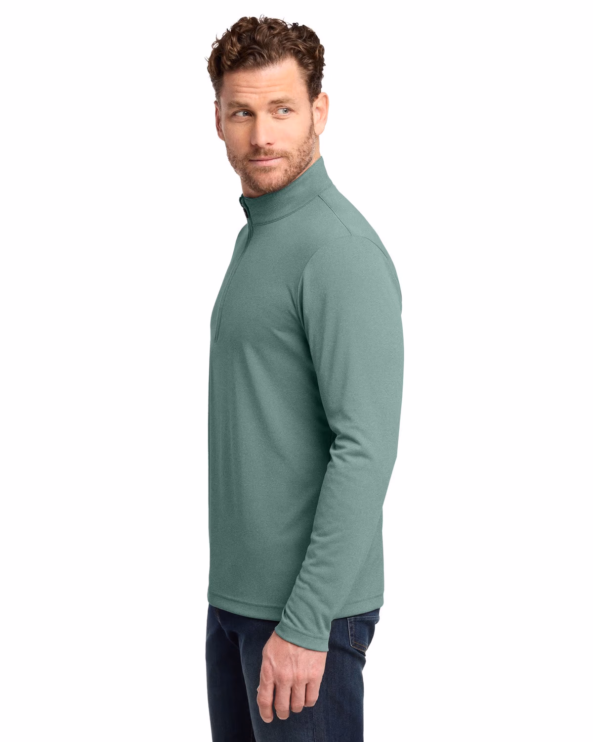 Custom TravisMathew Coto Performance 1/4-Zip - Beryl Green Heather side
