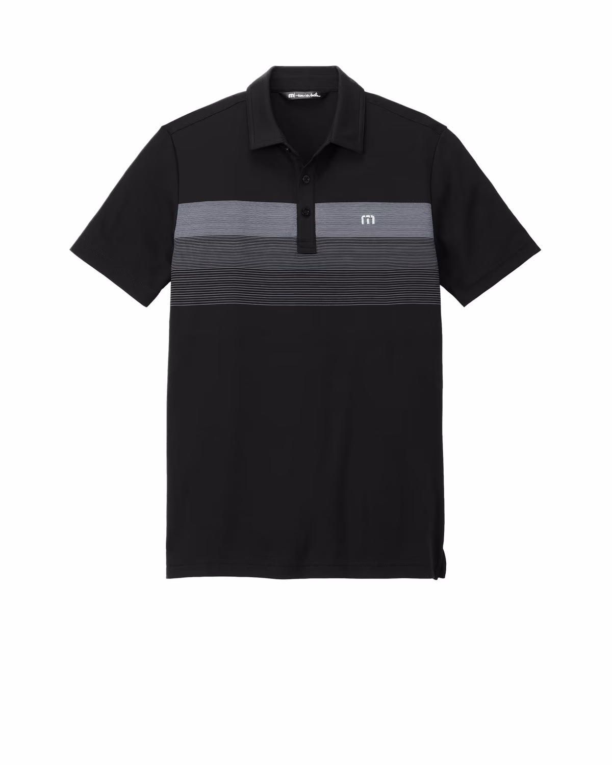 Custom TravisMathew Coastal Chest Stripe Polo - Black flat front