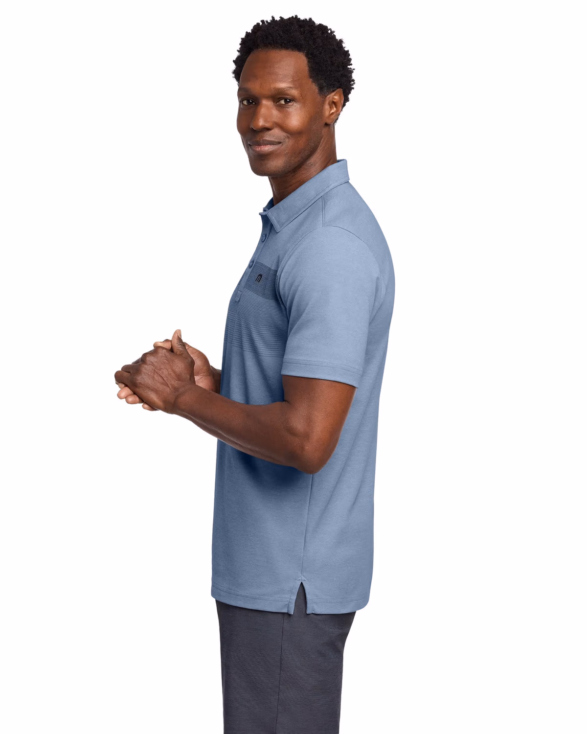 Custom TravisMathew Coastal Chest Stripe Polo - Opal Blue Heather side