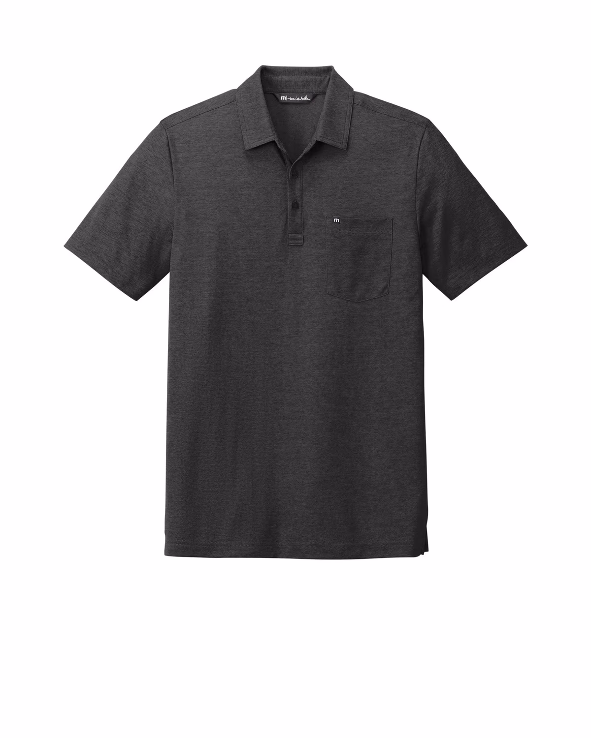 Custom TravisMathew Oceanside Heather Pocket Polo - Black Heather flat front