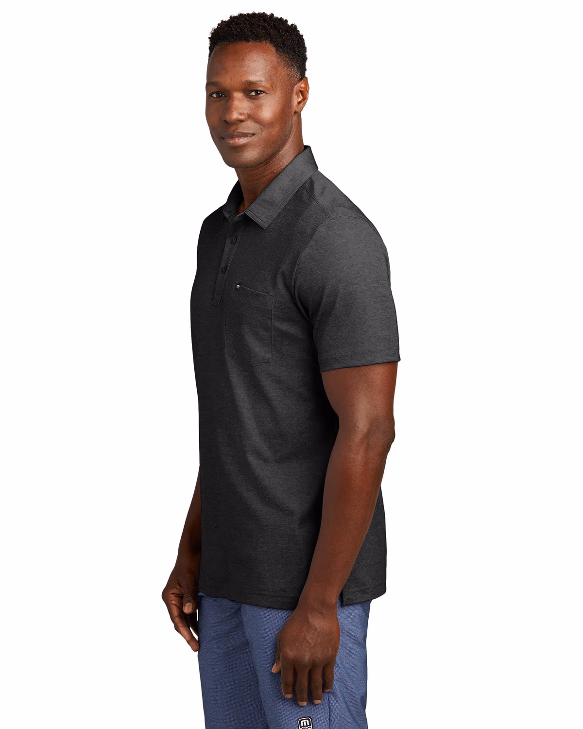 Custom TravisMathew Oceanside Heather Pocket Polo - Black Heather side