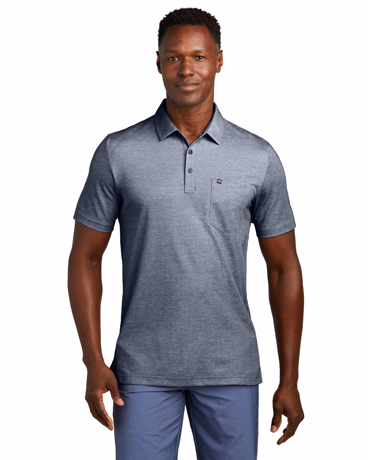 Custom TravisMathew Oceanside Heather Pocket Polo - Blue Nights Heather front