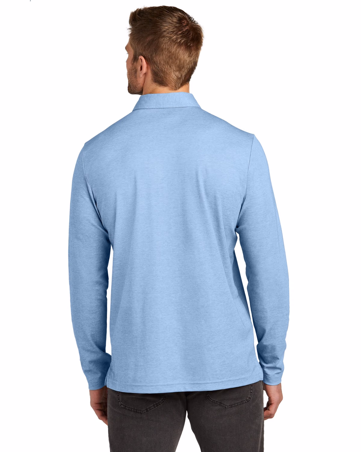 Custom TravisMathew Oceanside Heather Long Sleeve Polo - Allure Heather back