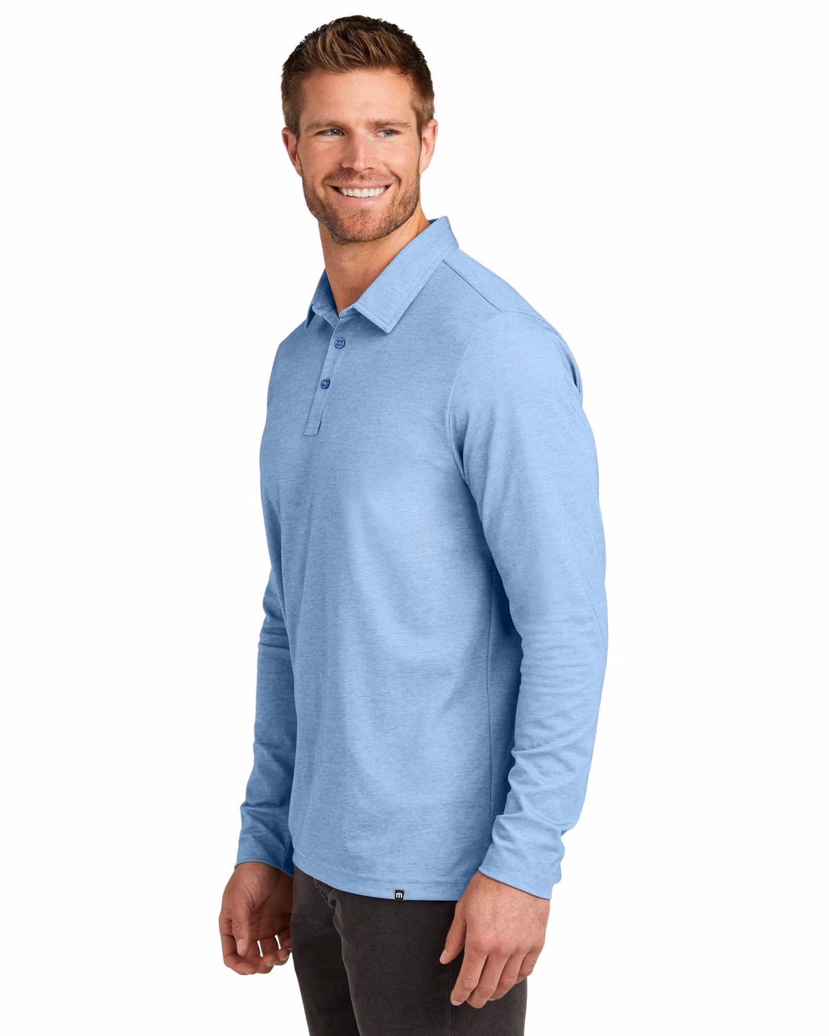 Custom TravisMathew Oceanside Heather Long Sleeve Polo - Allure Heather side