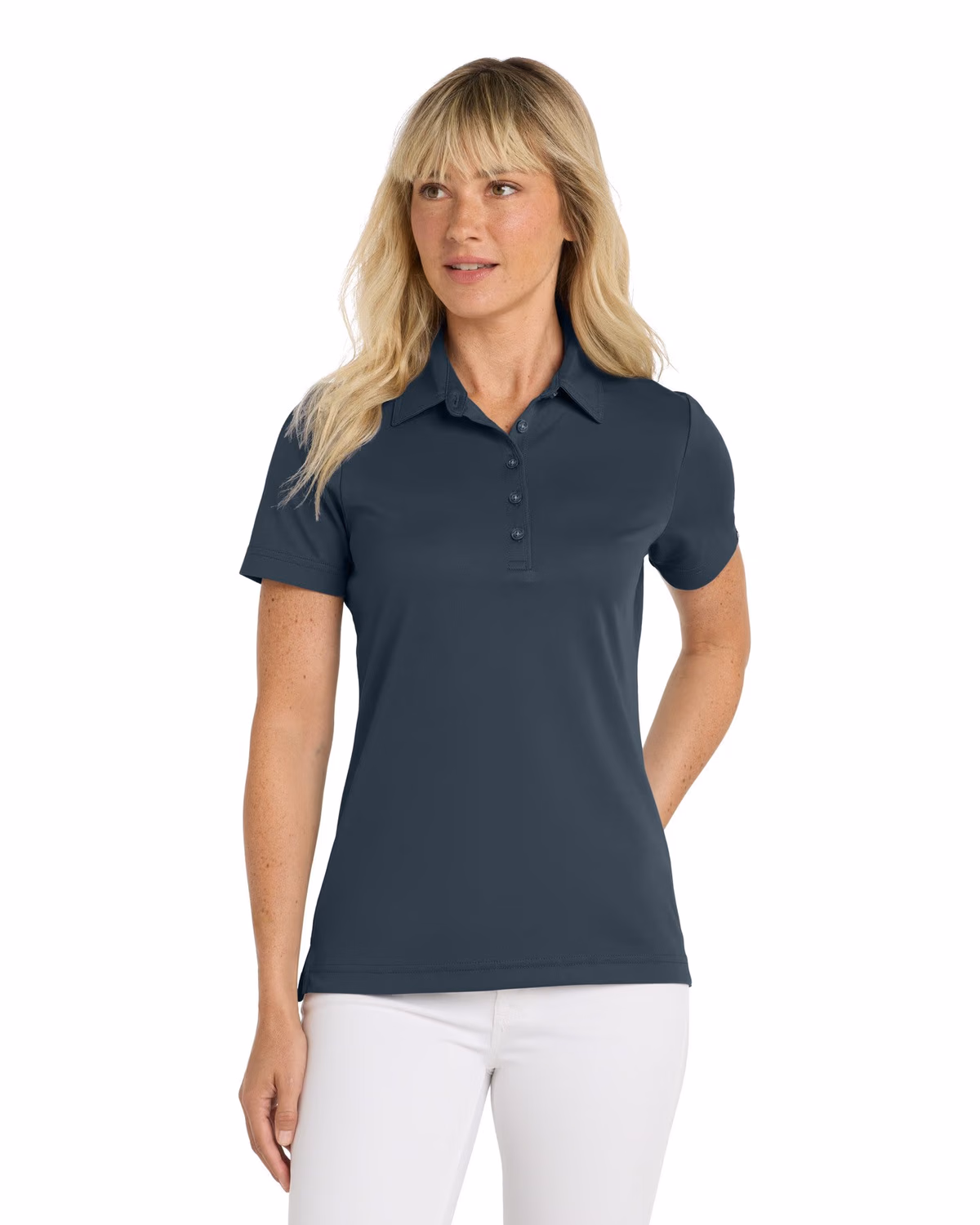 Custom TravisMathew Women's Oceanside Solid Polo - Blue Nights front