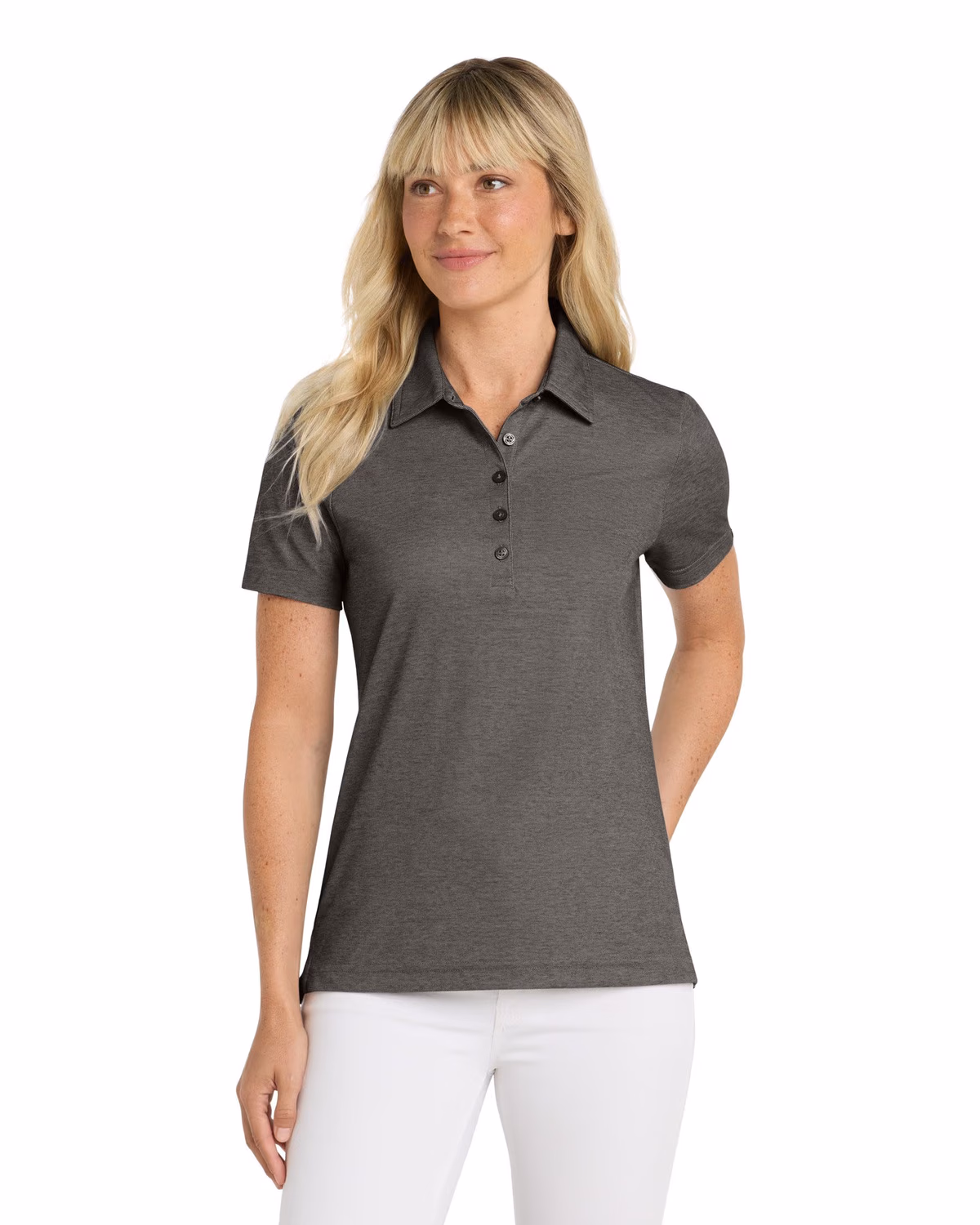 Custom TravisMathew Women's Oceanside Heather Polo - Black Heather front
