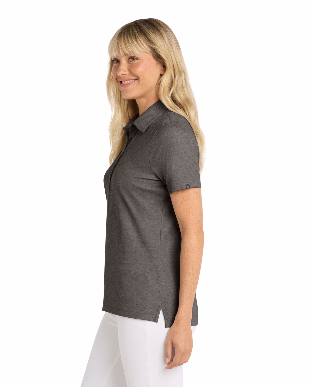Custom TravisMathew Women's Oceanside Heather Polo - Black Heather side