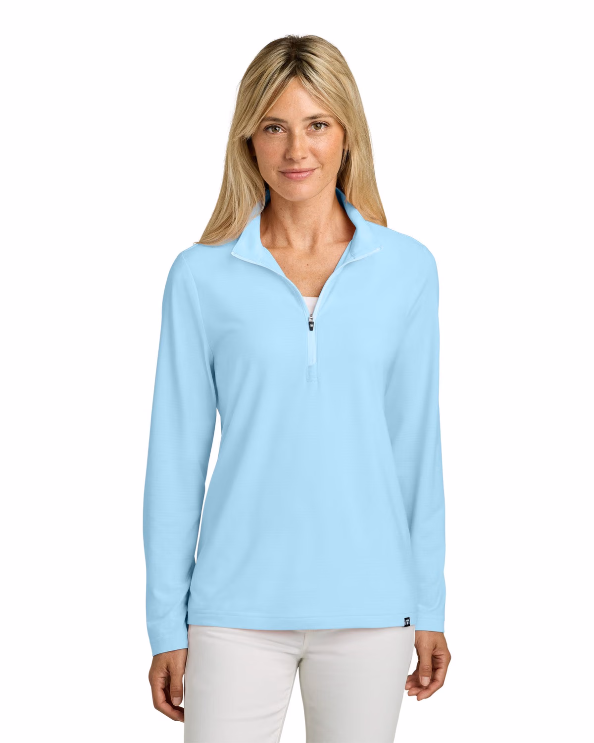 Custom TravisMathew Women's Crestview 1/4-Zip - Dream Blue front