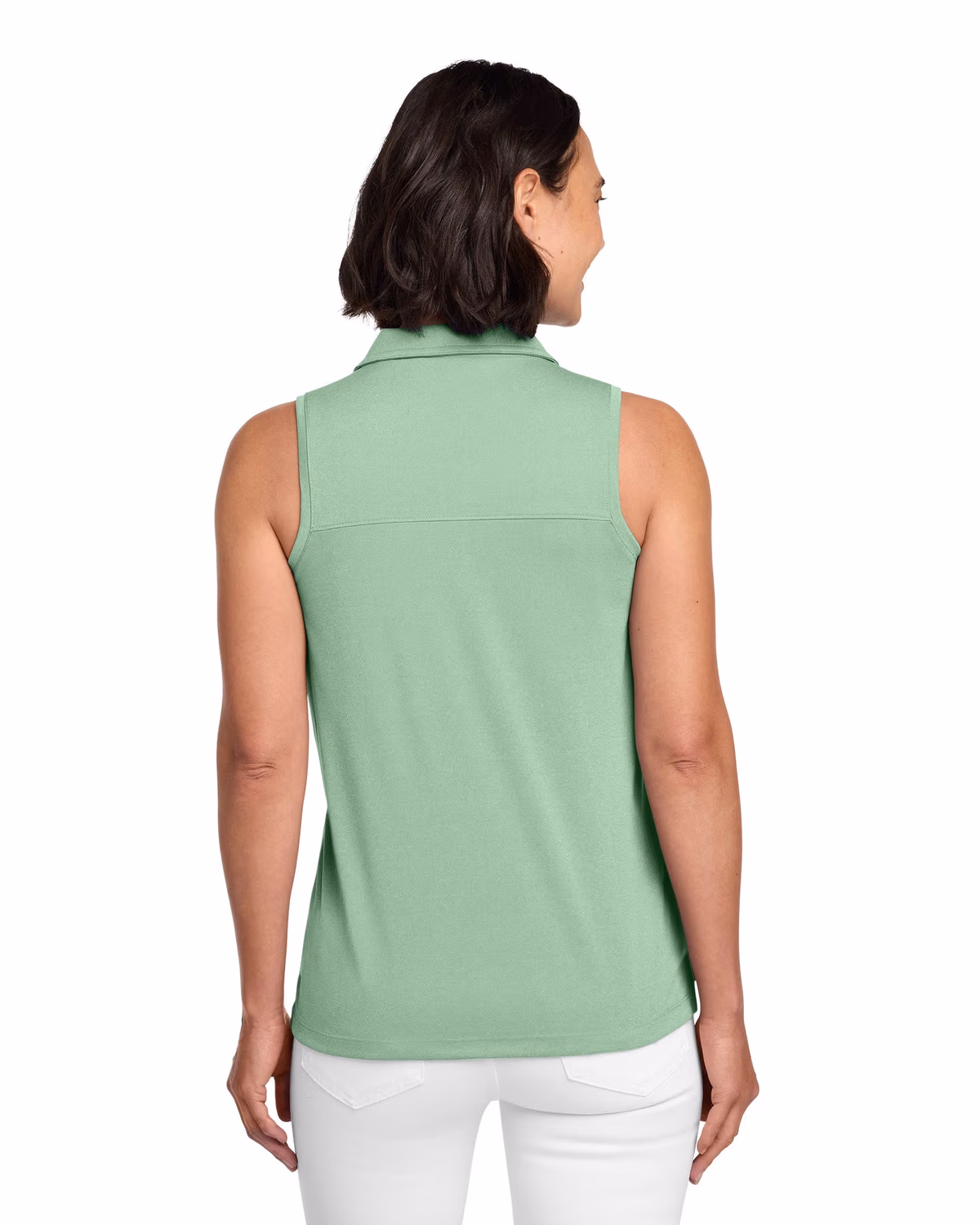 Custom TravisMathew Women's Coto Performance Sleeveless Polo - Beryl Green Heather back